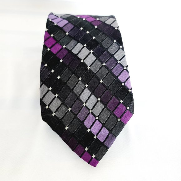 Kenneth Cole Reaction Men's Necktie 100% Silk Multicolor Rectangle/Dots Design - Picture 8 of 10